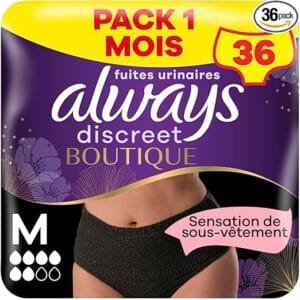 Always Discreet Boutique Culottes Incontinence Taille M - 36 Pièces - 6 Gouttes - Noires
