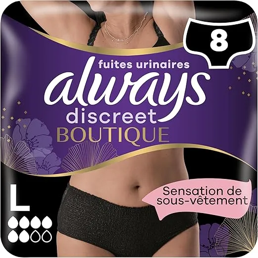 Always Discreet Boutique Culottes Taille L - 8 Pièces - Noires