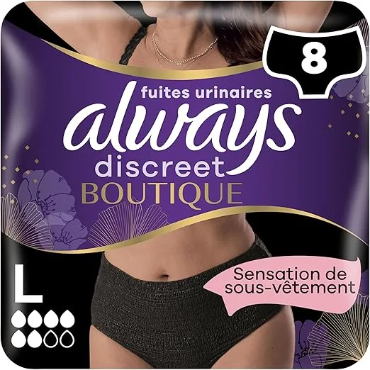 Always Discreet Boutique Culottes Taille L - 8 Pièces - Noires