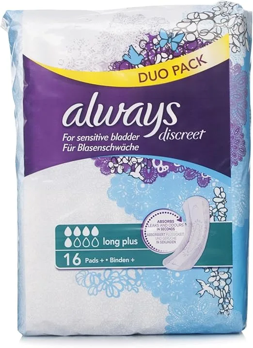 Always Discreet Long Plus - 16 Serviettes Incontinence - Absorption Odeurs