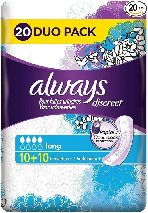 Always Discreet Serviettes Long 20 Pièces - Fuites Urinaires Sévères