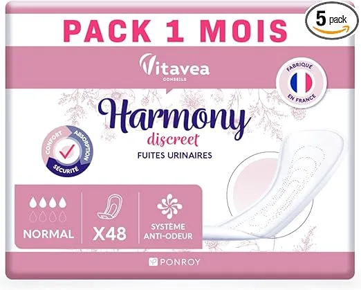 Harmony Discreet Serviettes Incontinence 60 Pièces - 4 Gouttes - Fabriqué en France