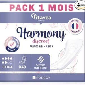Harmony Discreet Serviettes Incontinence 40 Pièces - 6 Gouttes - Fabriqué en France